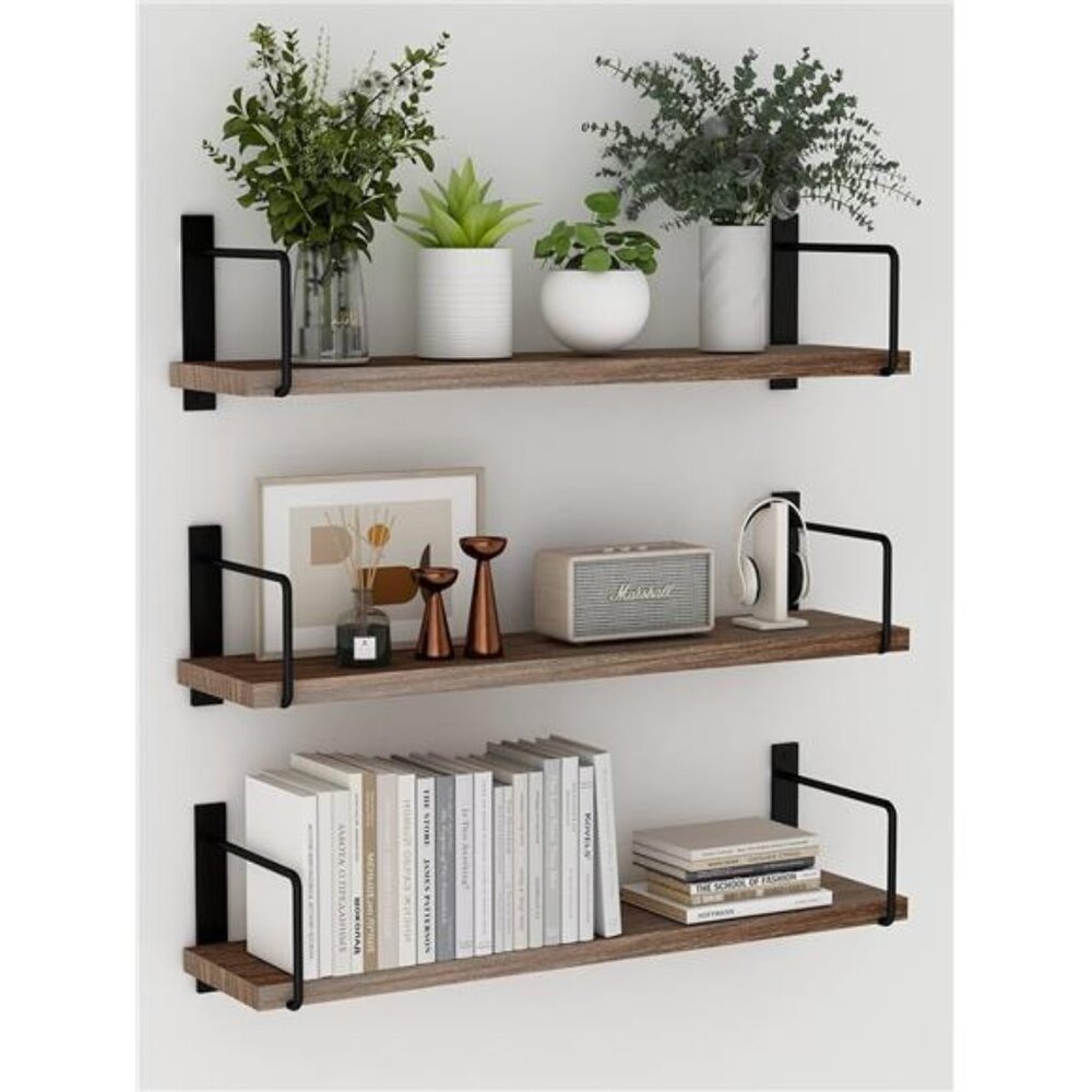 Floating Shelves - 24 Inch Wall Mounted Set of 3 Rustic Wood Shelves for Wall